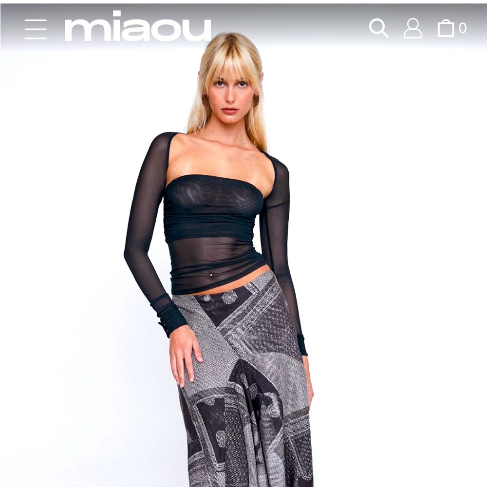 miaou Iris Top Black, size M, fitted and slightly sheer top